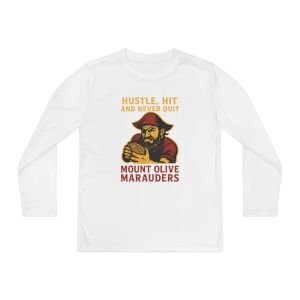 Hustle Hit Never Quit – Marauders Football Youth Long Sleeve Performance Tee