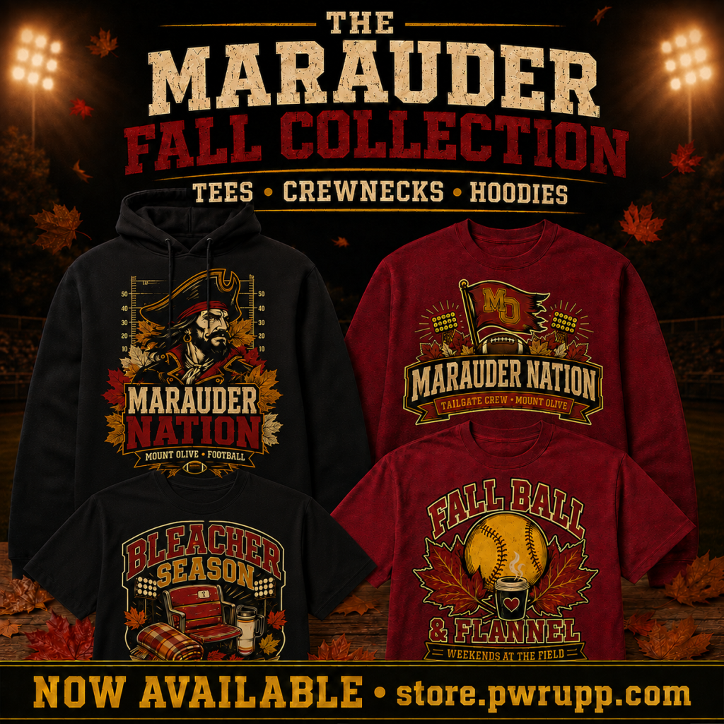 The Marauder Fall Collection featuring Mount Olive tees, crewnecks, and hoodies